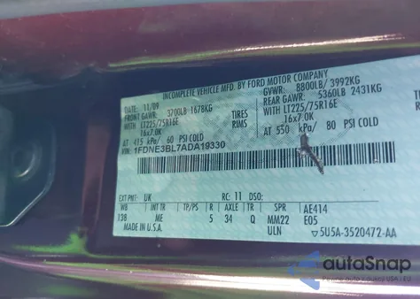 2010 Ford E-350 Super Duty Xl/Xlt from USA, damaged, VIN 1FDNE3BL7ADA19330